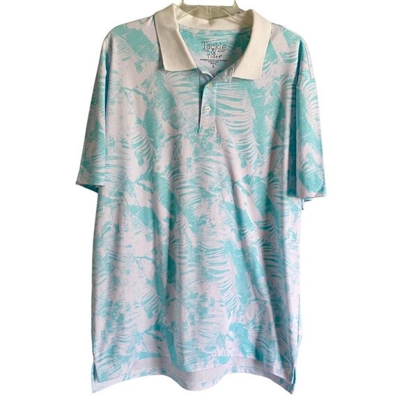 Tackle & Tides Palm Print Short Sleeve Polo Men's Large - Picture 2 of 7